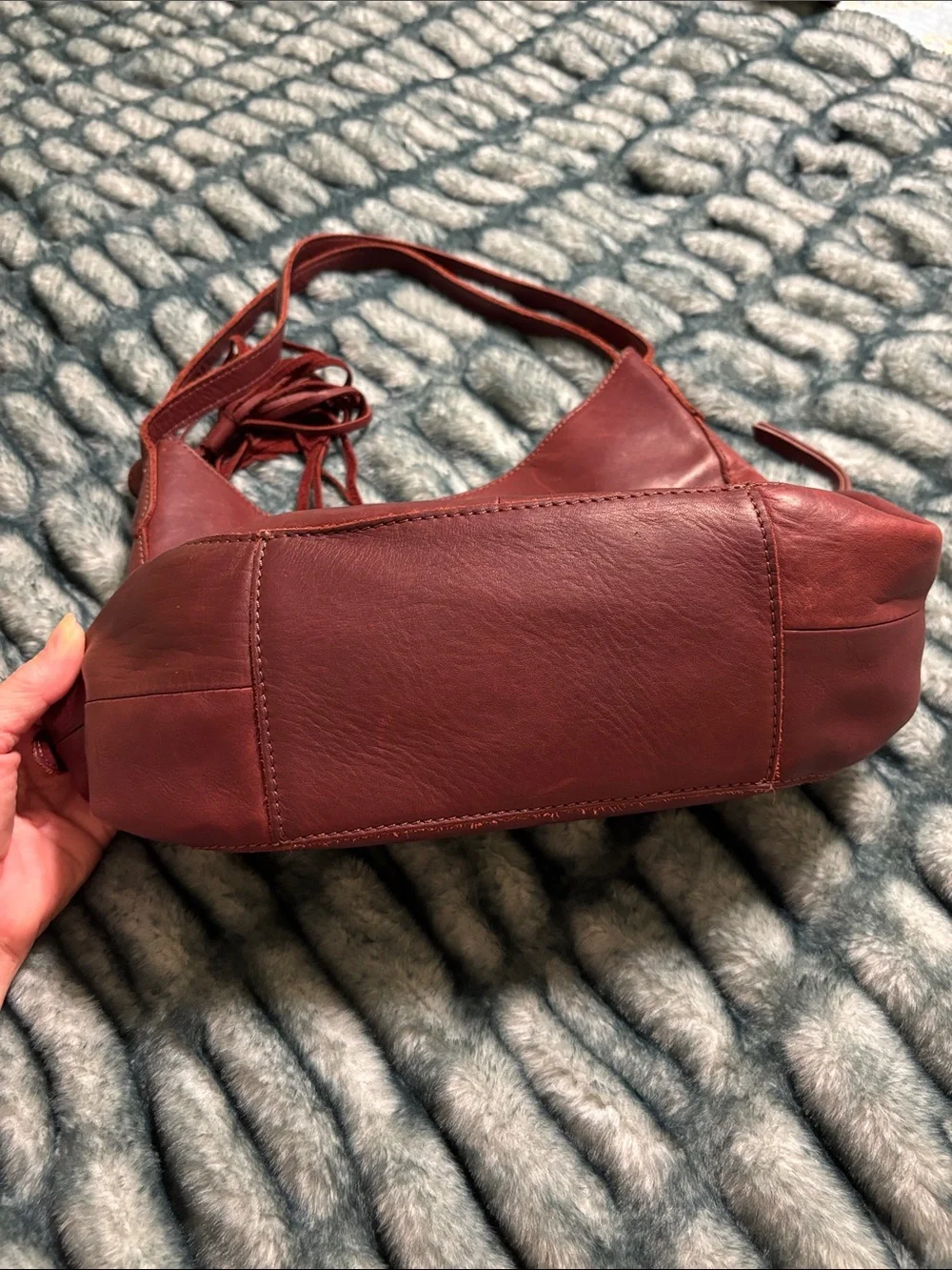 Margot New York Burgundy Genuine Leather Hobo Shoulder Bag with Tassel